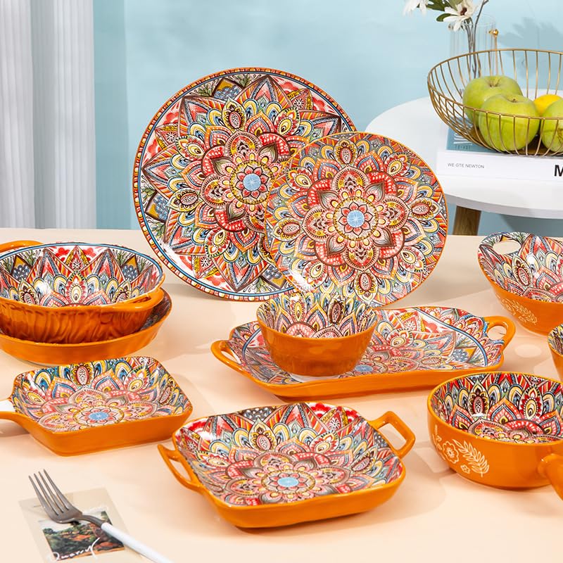 Ceramiczna zastawa stołowa Ceramiczna zastawa stołowa Naczynia Malakeshi, skandynawskie retro zachodnie naczynia, lekkie luksusowe domowe kolorowe glazurowane naczynia (Color : 10in)