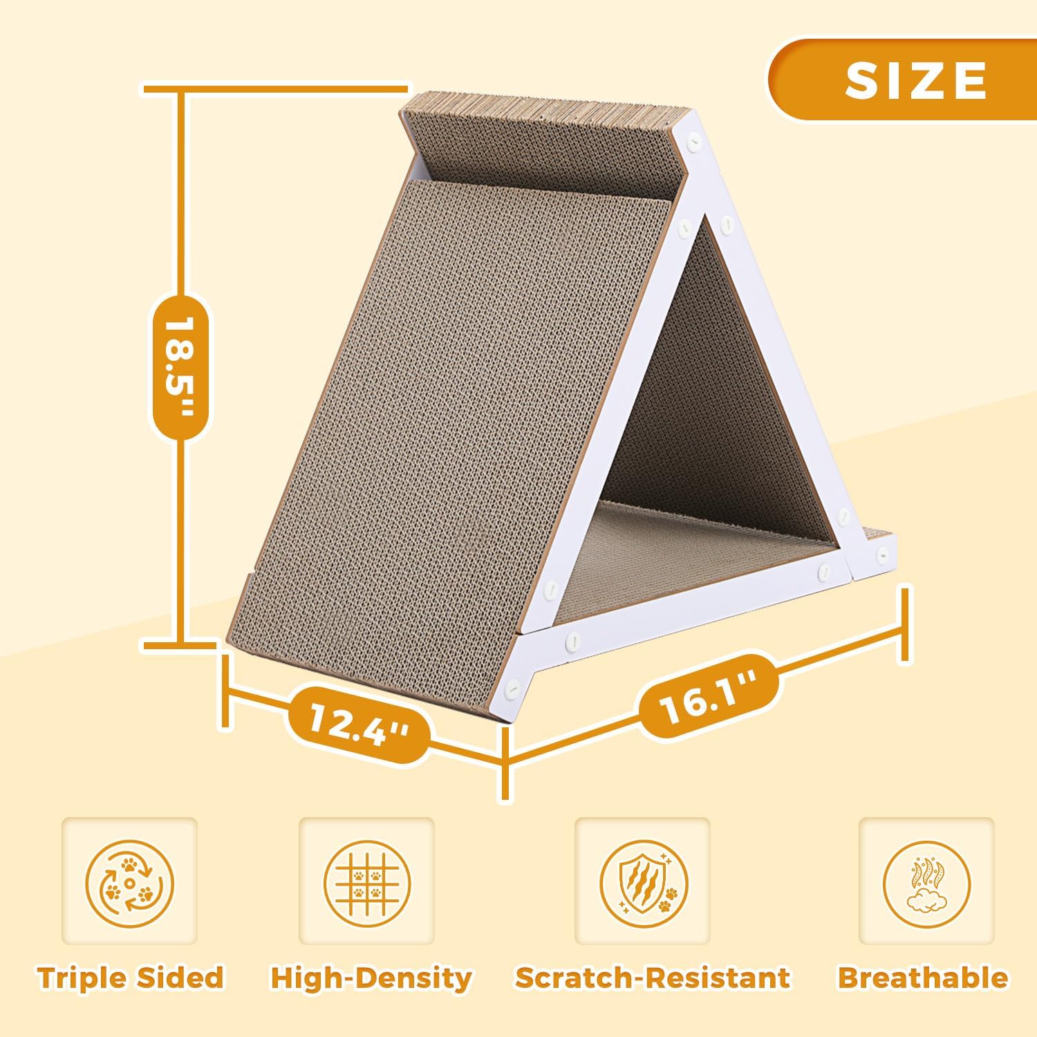 PEQULTI Cardboard Cat Scratcher, 18.5 Inch Large Corrugated Cardboard Triangular Cat Scratcher for Indoor Multi Cats, Stable Anti-Scratch Furniture Protect