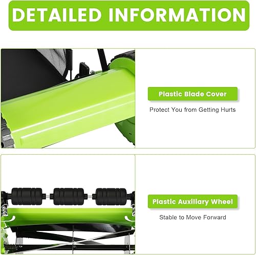 Miniatura 7 de Cortacésped manual de 12 pulgadas con 5 cuchillas con bolsa de colección de 23 litros, barredora de césped ajustable para exteriores, herramientas