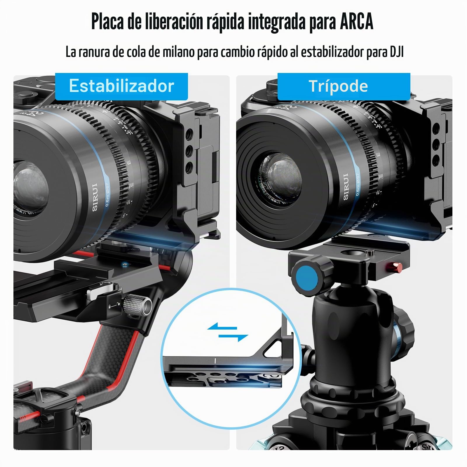 SIRUI ZV-E10 Cage Jaula para Cámara con Agarre de Silicona Extraíble y Placa de Liberación Rápida Incorporada para Arca, con Agujeros Roscados de 1/4"y 3/8" para Sony ZV-E10 - SC-ZV-E10