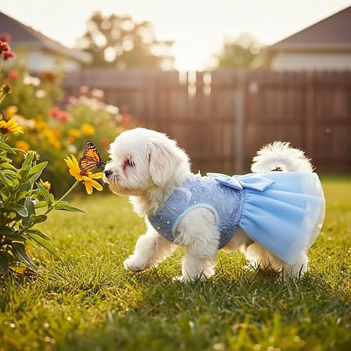 Miniatura 8 de ASENKU Vestido para Perro Vestido de Boda para Mascotas Princesa de Encaje Cachorro Traje de Fiesta de Cumpleaños Ropa Formal para Niña para Perros