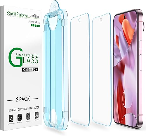 Vista 8 de amFilm Auto-Alineación OneTouch para Google Pixel 9 Pro/Pixel 9 [6.3''] Protector de Pantalla, Instalación de 30 segundos, Sin Burbujas, Compatible