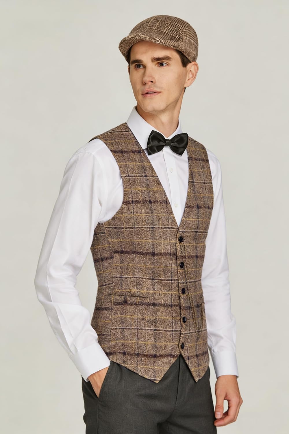 Gionforsy 1920s Mens Costume Gatsby Gangster Vest Fedora Hat Suspenders Bow Tie Costume Accessories Set - Image 3