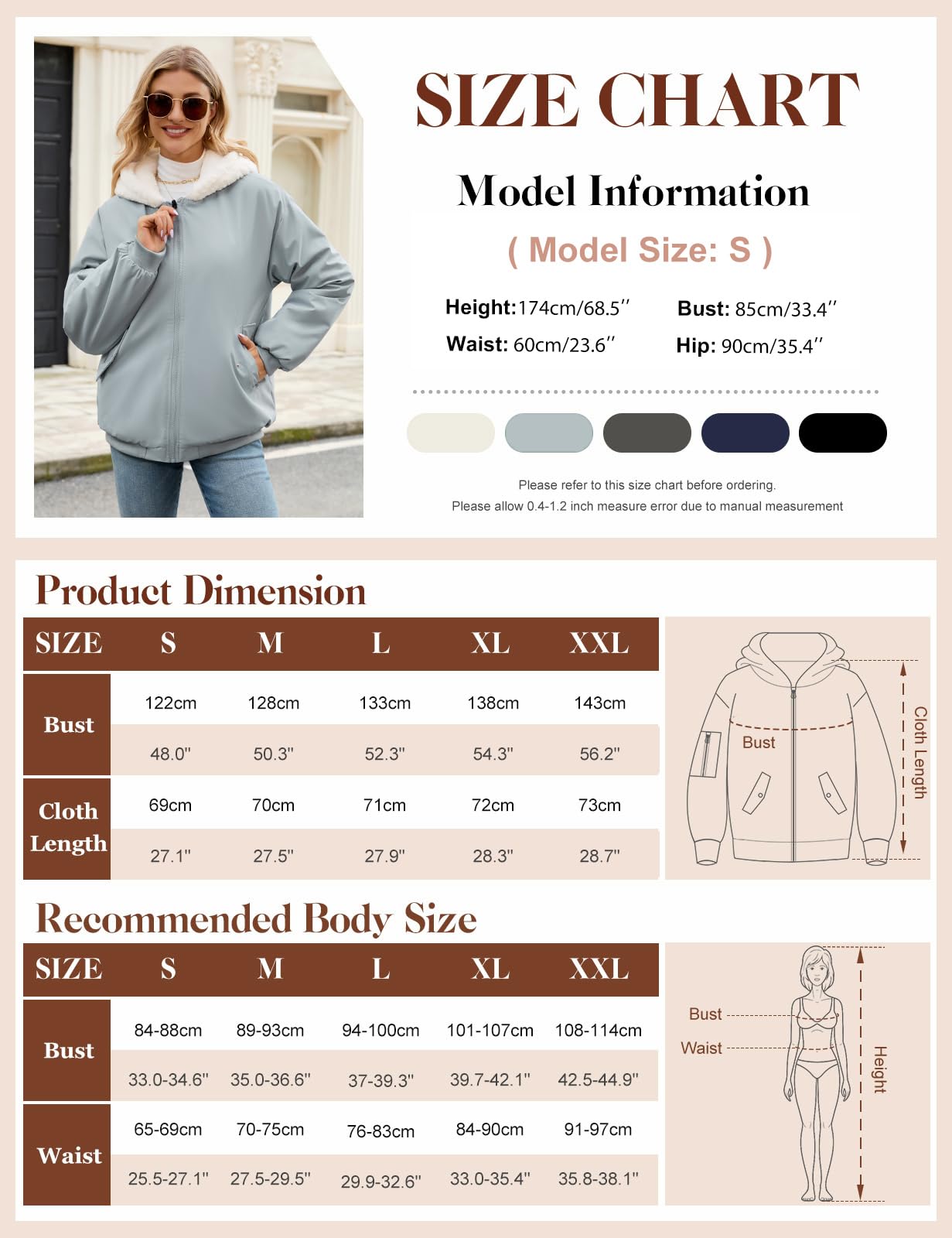 Vancavoo Chaqueta Reversible Mujer de Invierno con Capucha y Pelo Suave | Cazadora Corta con Cremallera, Puños de Canalé y Bolsillos en Ambos Lados para Uso Diario