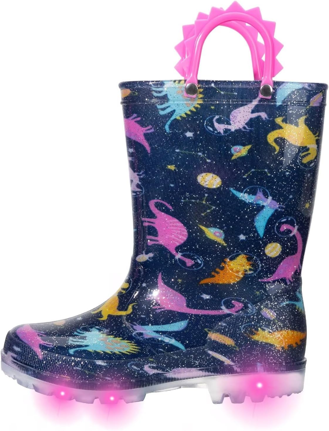 Toddler Kids Rain Boots Boys Girls Light Up Waterproof Boot with Handles