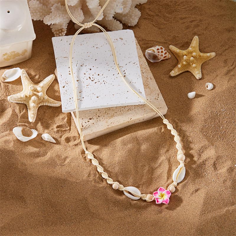 Pingyongchang Hawaiian Plumeria Shell Choker Necklace Bohemian Handmade Flower Adjustable Rope Necklace for Women Summer Beach Necklace Holiday Vacation Party Jewelry Gift3
