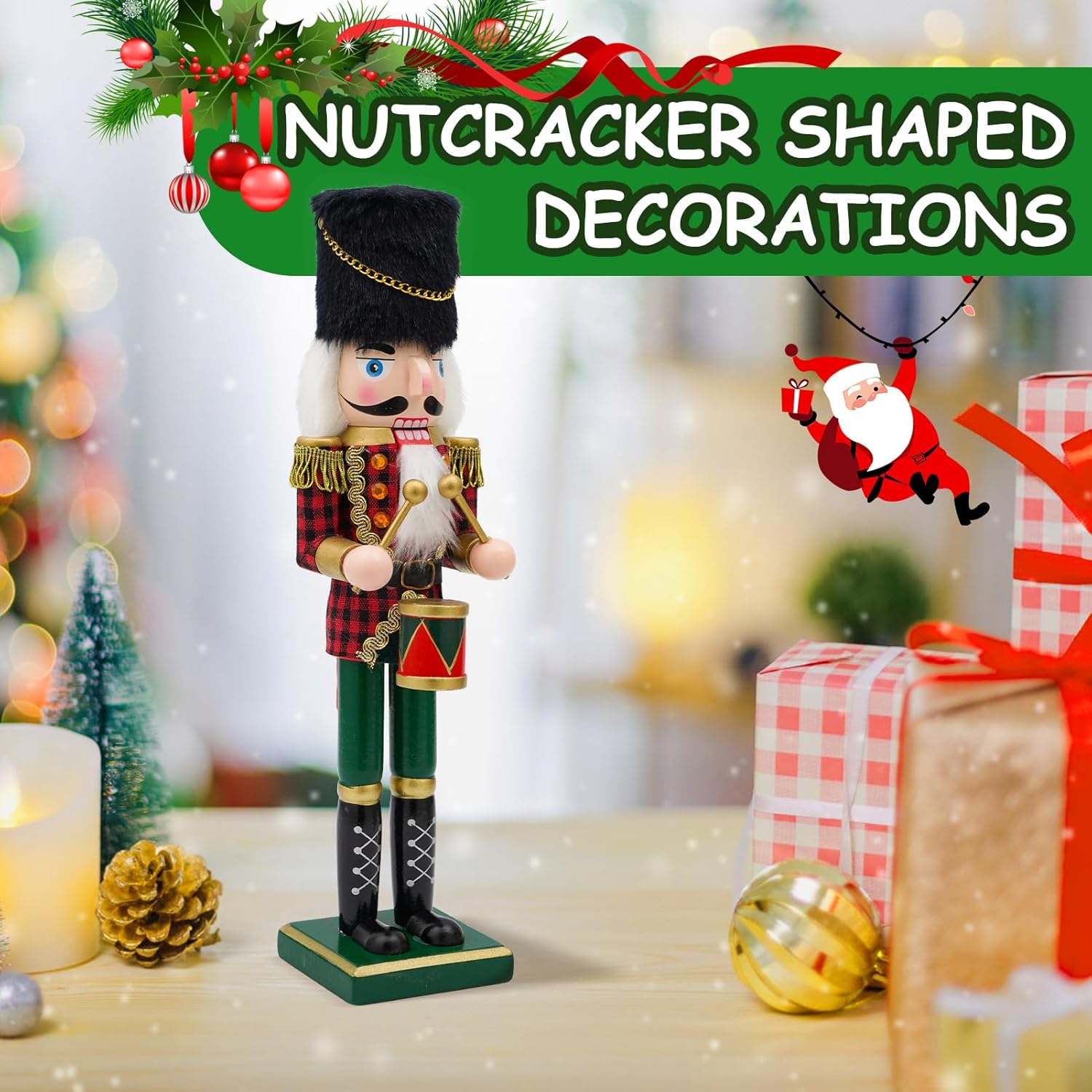 Nutcracker Christmas Decor, 14 inch Wooden Nutcrackers Figures, Handcrafted Drummer Collectible Christmas Nutcracker Decor for Tabletop, Shelves Ornaments (Drum)