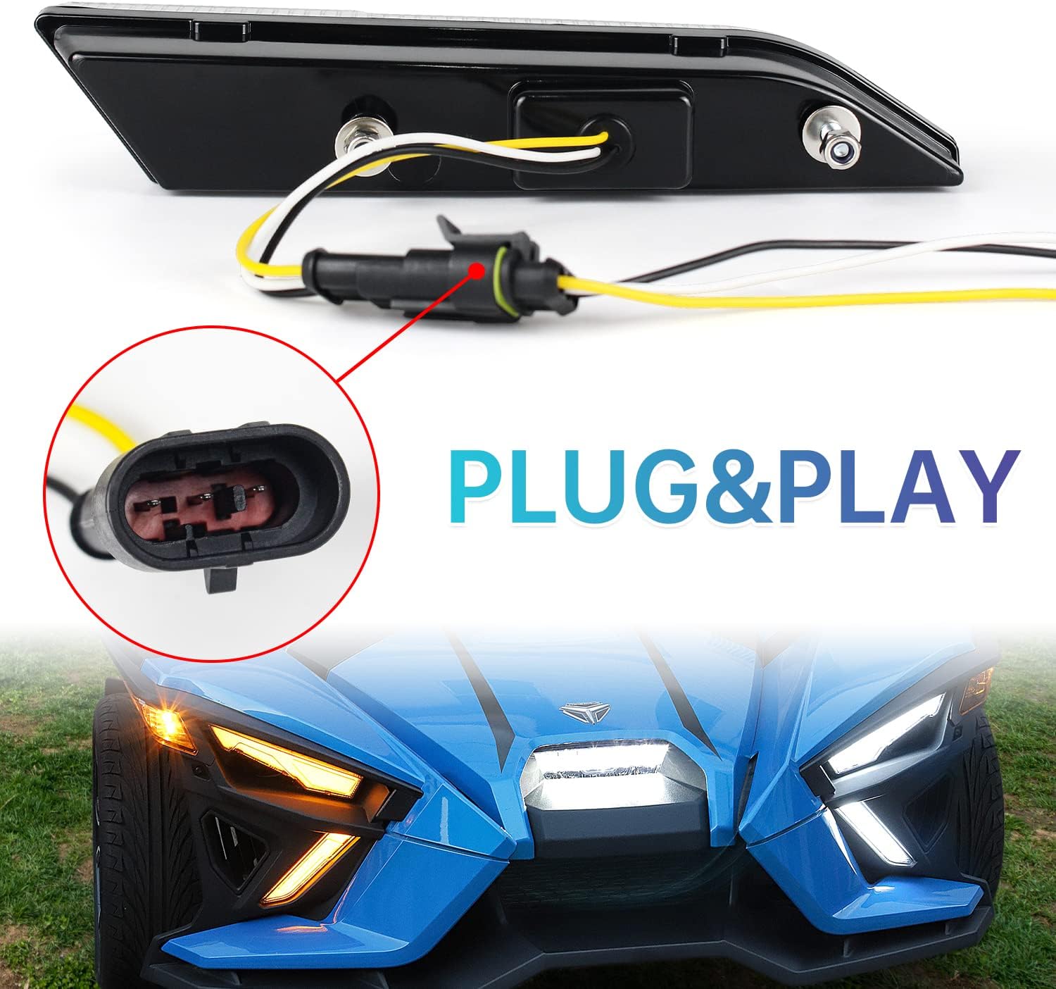 Lower Accent Panel Light Kit Compatible with Polaris Slingshot S SL SLR R LE 2014-2021 Accessories,Daytime Running Lights Trim Panel Replace 2884605 2884606(Front)
