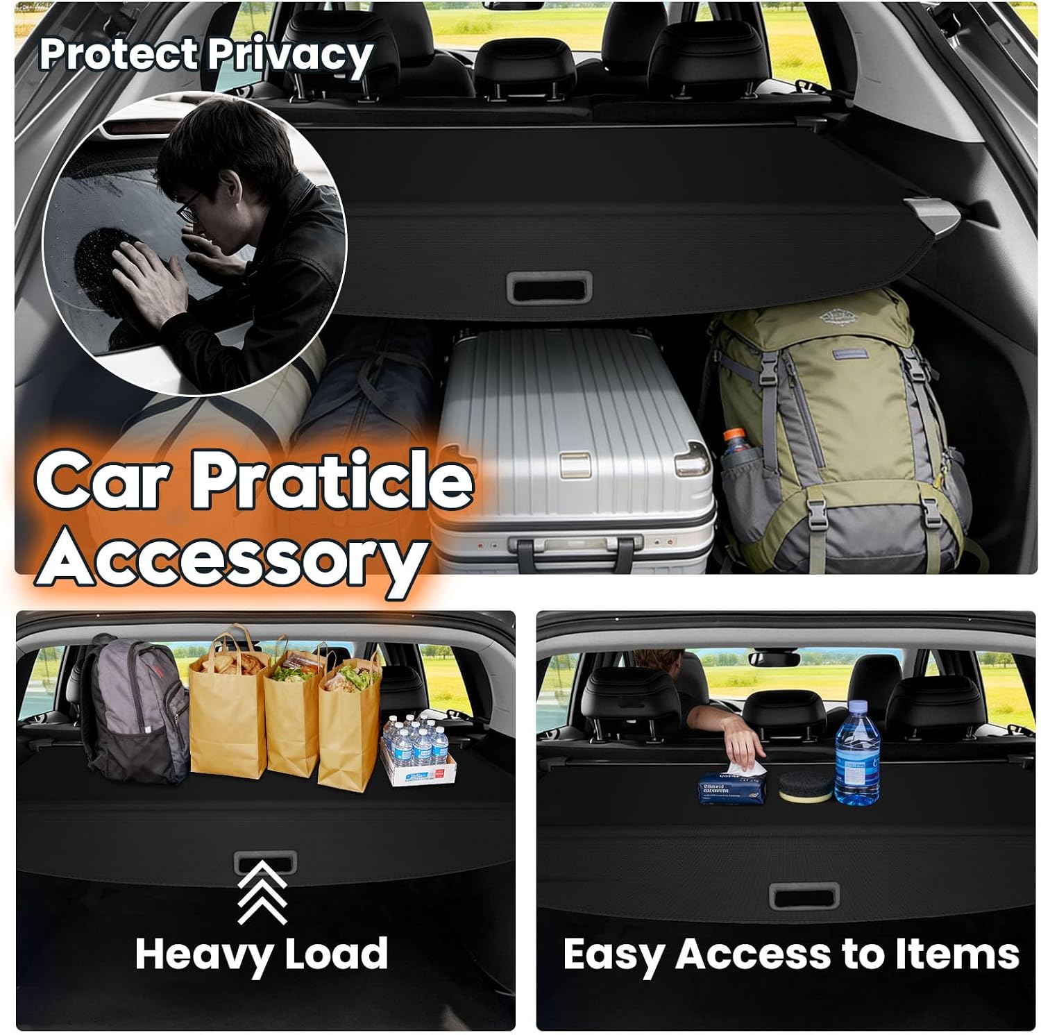 Powerty Retractable Cargo Cover for 2023-2025 Mazda CX50 - Canvas Texture Trunk Cover Privacy Screen Rear Security Shade for CX-50 Accessories