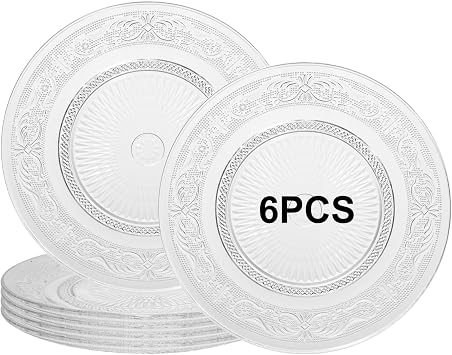 10 Large Clear Glass Dinner Plates,Round Glear Glass Plates Set of 6 Dinnerware Plate for Salad,Pasta