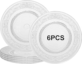 10'' Large Clear Glass Dinner Plates,Round Glear Glass Plates Set of 6 Dinnerware Plate for Salad,Pasta