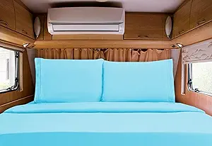 Elegant Comfort Luxurious 1500 Premium Hotel Quality Microfiber Three Line Embroidered Softest 4-Piece Bed Sheet Set, Wrinkle and Fade Resistant, RV Short Queen, Aqua