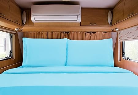 Elegant Comfort Luxurious 1500 Premium Hotel Quality Microfiber Three Line Embroidered Softest 4-Piece Bed Sheet Set, Wrinkle and Fade Resistant, RV Short Queen, Aqua
