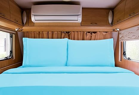 Elegant Comfort Luxurious 1500 Premium Hotel Quality Microfiber Three Line Embroidered Softest 4-Piece Bed Sheet Set, Wrinkle and Fade Resistant, RV Short Queen, Aqua