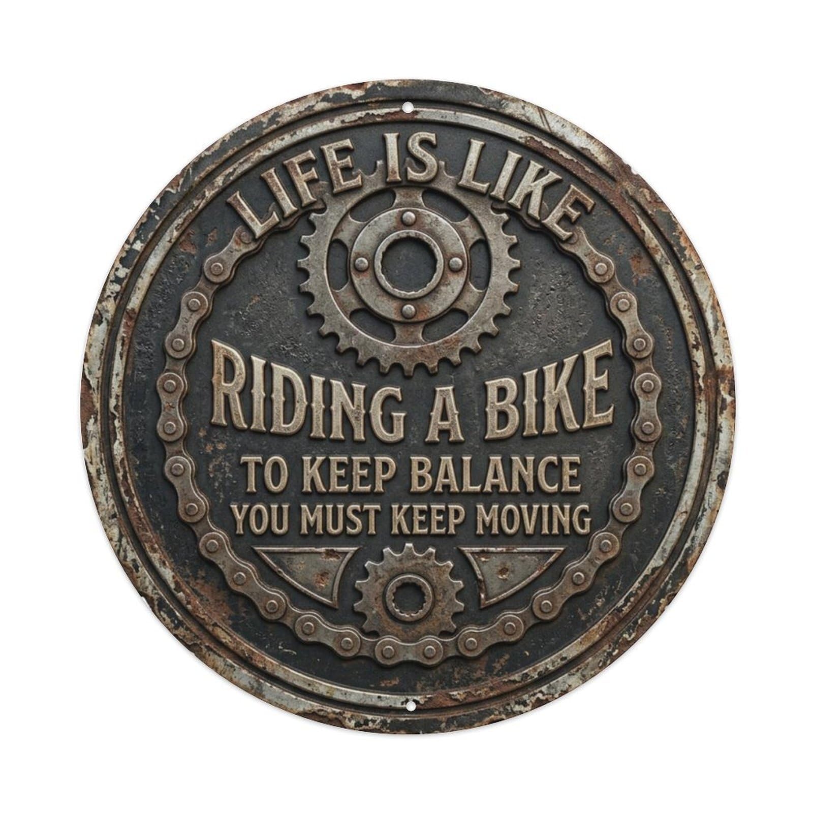 Bicycle Chain Ride Garage Metal Tin Sign Plaque Wall Decor for Cafe, Club Bar, Office, Home Garden Round Metal Poster 8x8Inch
