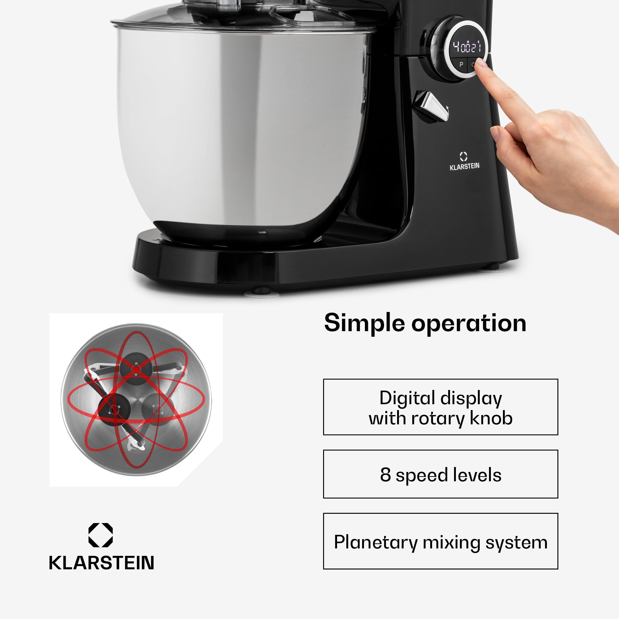 Klarstein Robot kuchenny, uniwersalny robot kuchenny, 3 w 1, mikser i miksery, maszyna do robienia ciasta z maszynką do mięsa, robot kuchenny, maszyna do ugniatania ciasta, miska 10 l, 2000 W