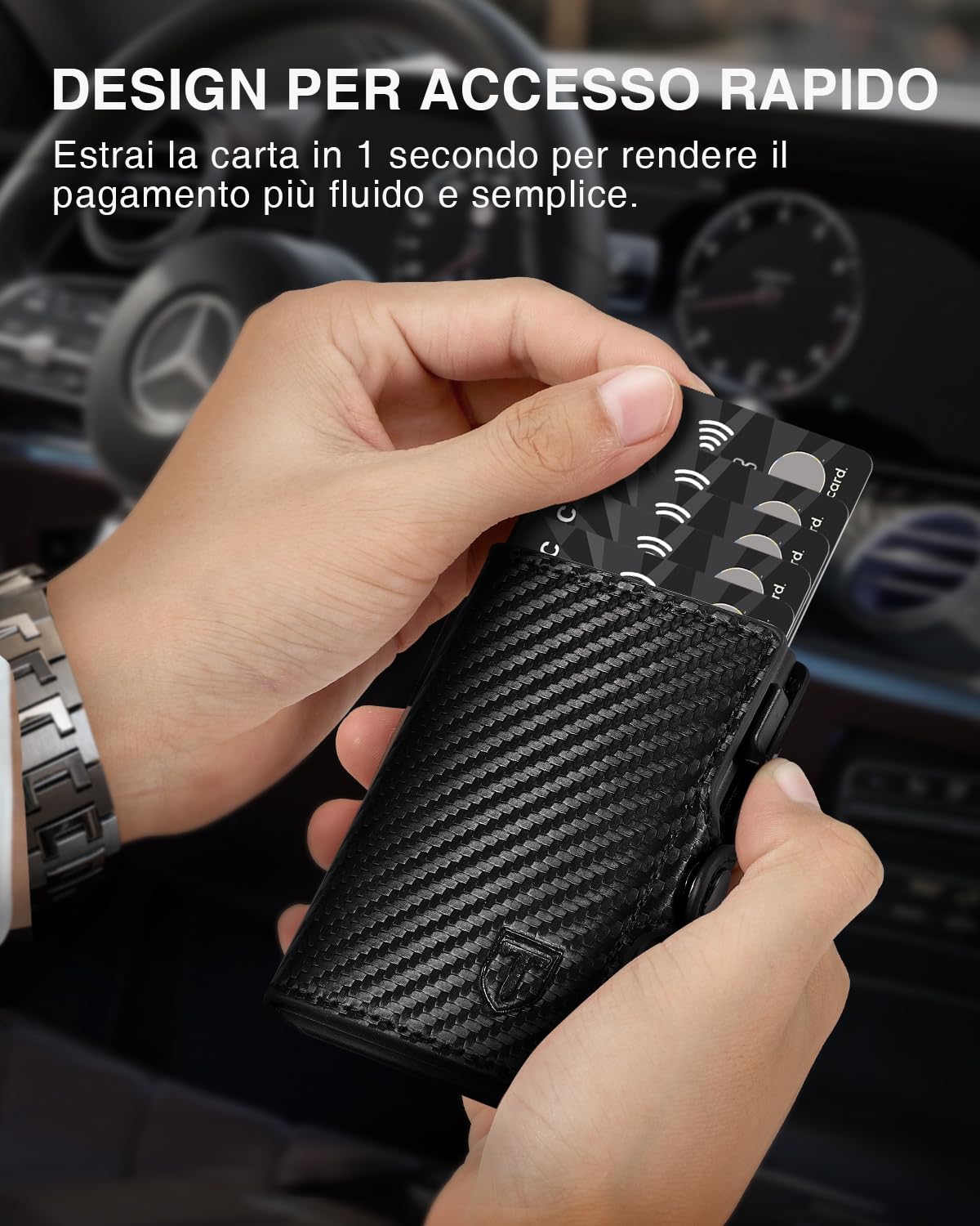 TENBST Portafoglio Uomo Slim Piccolo, Porta Carte Di Credito con Rfid Protection, Portacarte Uomo Portatessere in Fibra di Carbonio, Portamonete Portafogli Mini con ZIP, Idea Regalo, Scatola Nero
