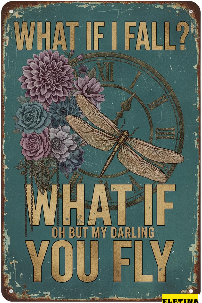 What If I Fall Cottagecore Tin Sign, 12x8 Inch