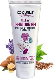 XO Curls All Day Definition Gel with Flax Seed and Argan Oil 3.4 Fl Oz | Unisex Curly Cream Hair Therapy for Frizz-Free, Soft Natural Curls