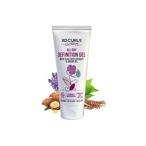 XO Curls All Day Definition Gel con semillas de lino y aceite de argán, 3.4 onzas líquidas, terapia capilar unisex rizada para rizos naturales