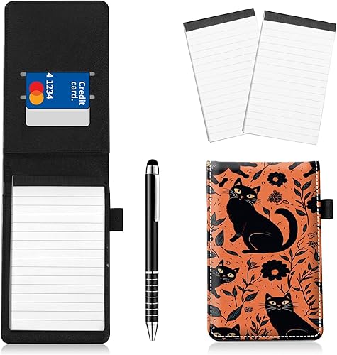Juego de 4 soportes para bloc de notas de tamaño de bolsillo, de piel sintética, mini bloc de notas con 2 bloc de notas pequeños y lápiz capacitivo,