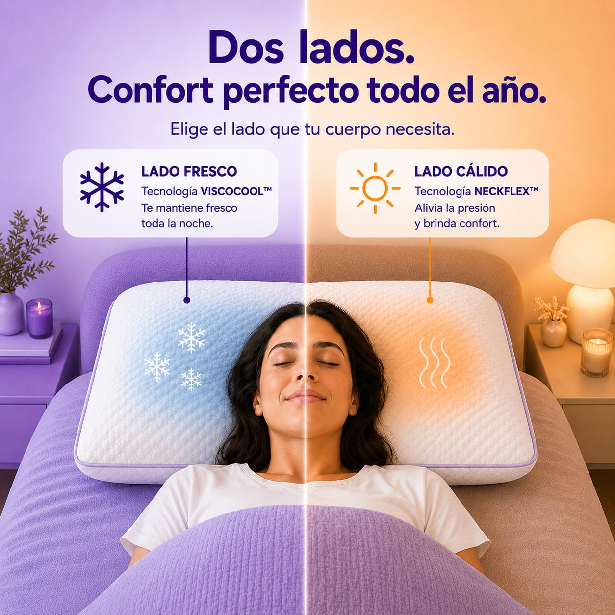 BUDWING Sora Almohada Viscoelástica Ajustable - Altura y Firmeza Regulables - Gel Refrescante, Espuma Suave y Carbón Activo - Funda Lavable - Almohada Ortopédica Cervical 69x39x14cm (1)