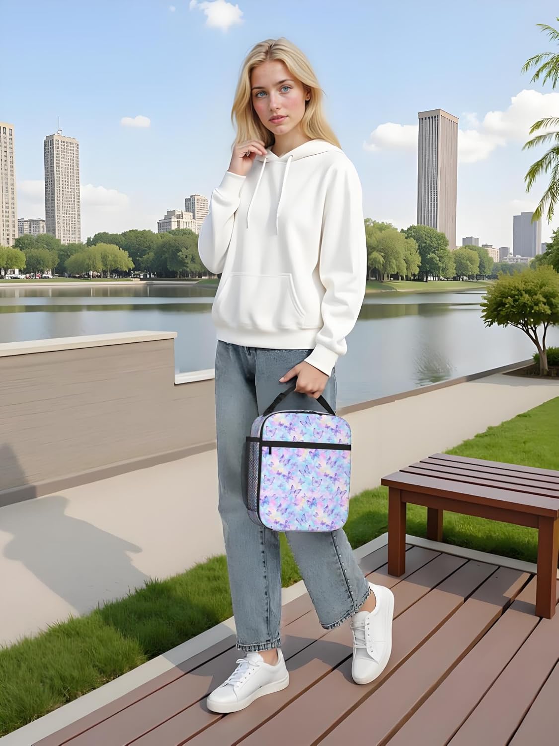 Tie Dye Butterfly Insulated Lunch Bag for Women & Men, Reusable Leak-Proof Lunch Box with Cooler Compartment, Lunch Tote for Adults Work Travel Picnic Durable & Washable - Image 7