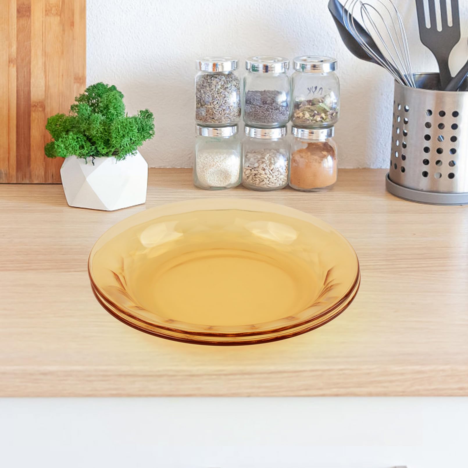 Set di piatti in vetro premium 23 cm, confezione da 2 piatti in vetro ambrato, piatti per cena, insalata, frutta, lavabili in lavastoviglie e adatti al microonde