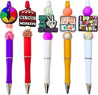 5PC Funny Bead Ink Ball Point Pens with Sayings for Adults Fun Sarcastic Sarcasm Humorous Hilarious Snarky Sassy Rude Sass Cool I Just Work Here It’s Fine Office Coworkers Stationary Gift for Women