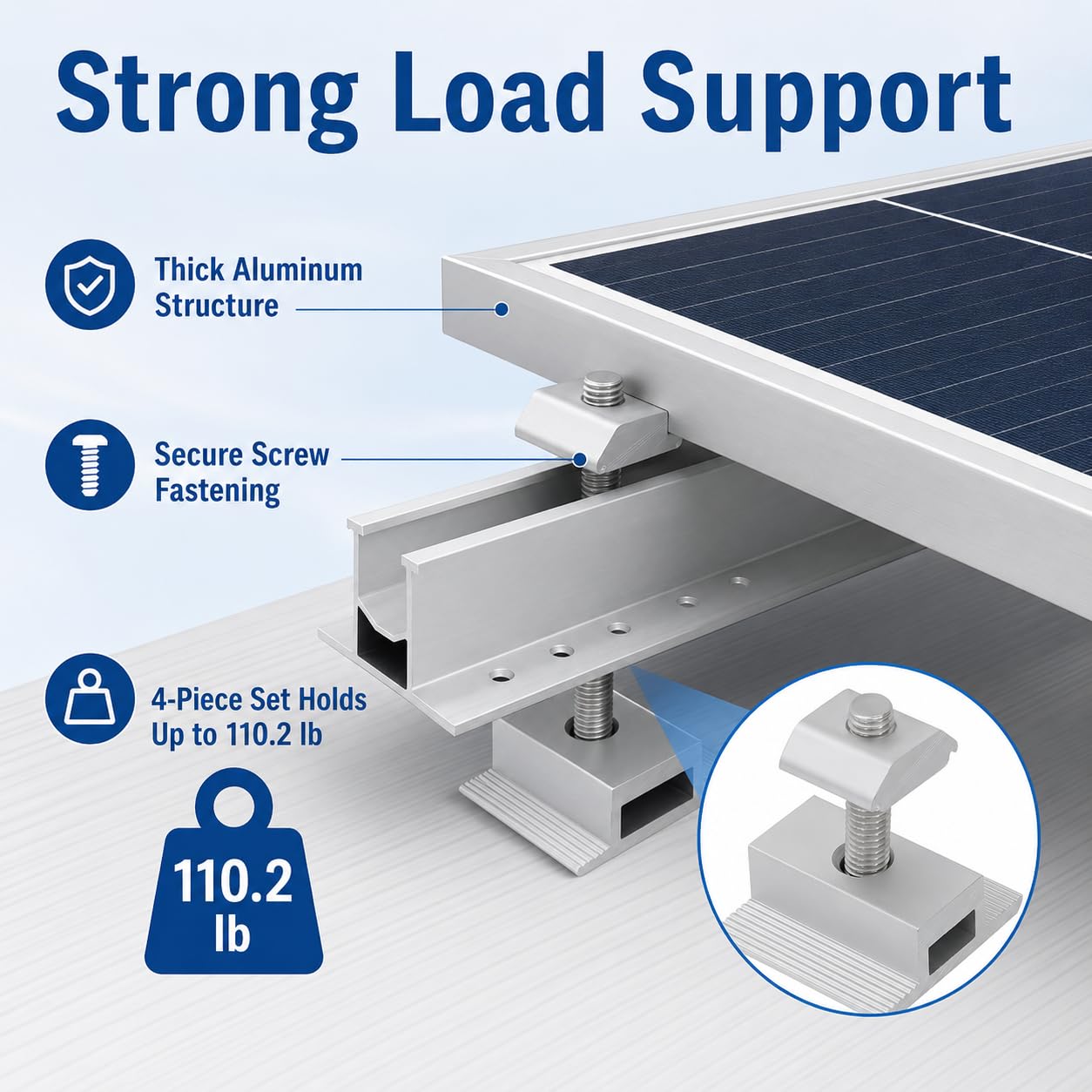 10pcs Panel Solar Kit De Soporte Carriles Cortos De Aluminio Kit De Montaje Solar Para Techo Azulejos Sistema De Fijación,Para El Hogar, Yate, Azulejos