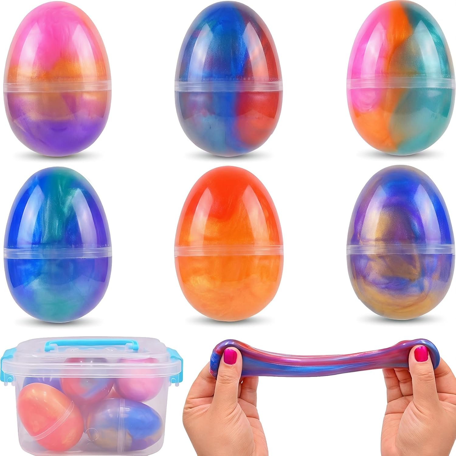 6 Pack Slime Eggs Toys Easter Eggs Toys for Kids Boys Girls Easter Basket Stuffers Essentials Egg Fillers Party Favors Gifts