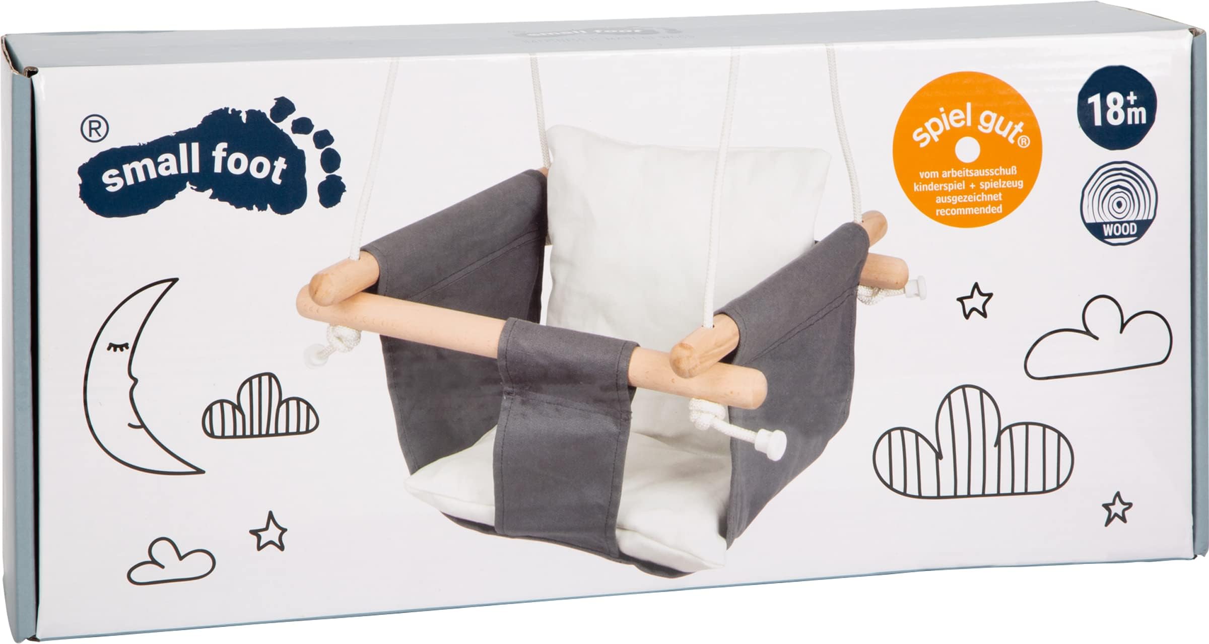 small foot Babyschaukel Komfort aus Holz und Stoff, mit längenverstellbaren Seilen, für Drinnen, ab 12 Monaten, 11584
