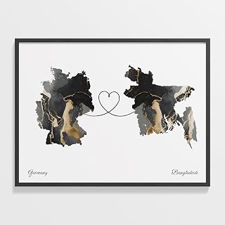 Germany to Bangladesh Print, Bangladeshi Marble Two Countries Map Poster, Travel Art, New Country Gift