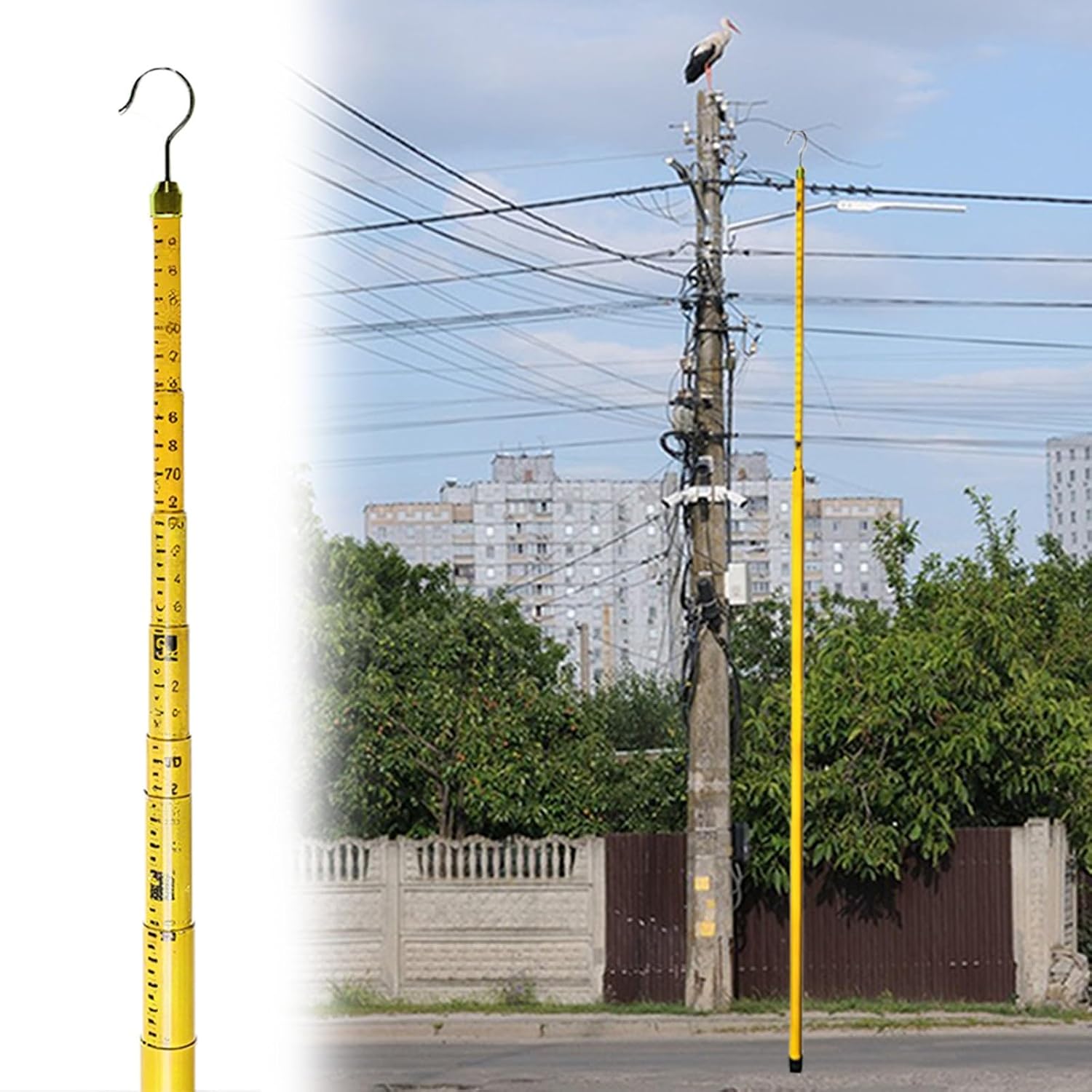 Adjustable Telescopic Height Measuring Pole, Height Measuring Stick for Electrical Work/Tree Height Measurement, Lightweight Tower Ruler(Yellow,15m/49.2ft)