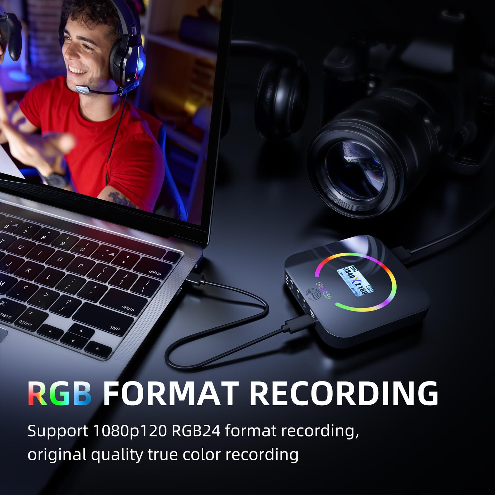 USB 3.2 4K60 Game Capture Card - 1080P 240 FPS & HDR VRR Passthrough, Near-Zero Latency, OBS Certified, Plug & Play - Record & Stream with PC,Switch