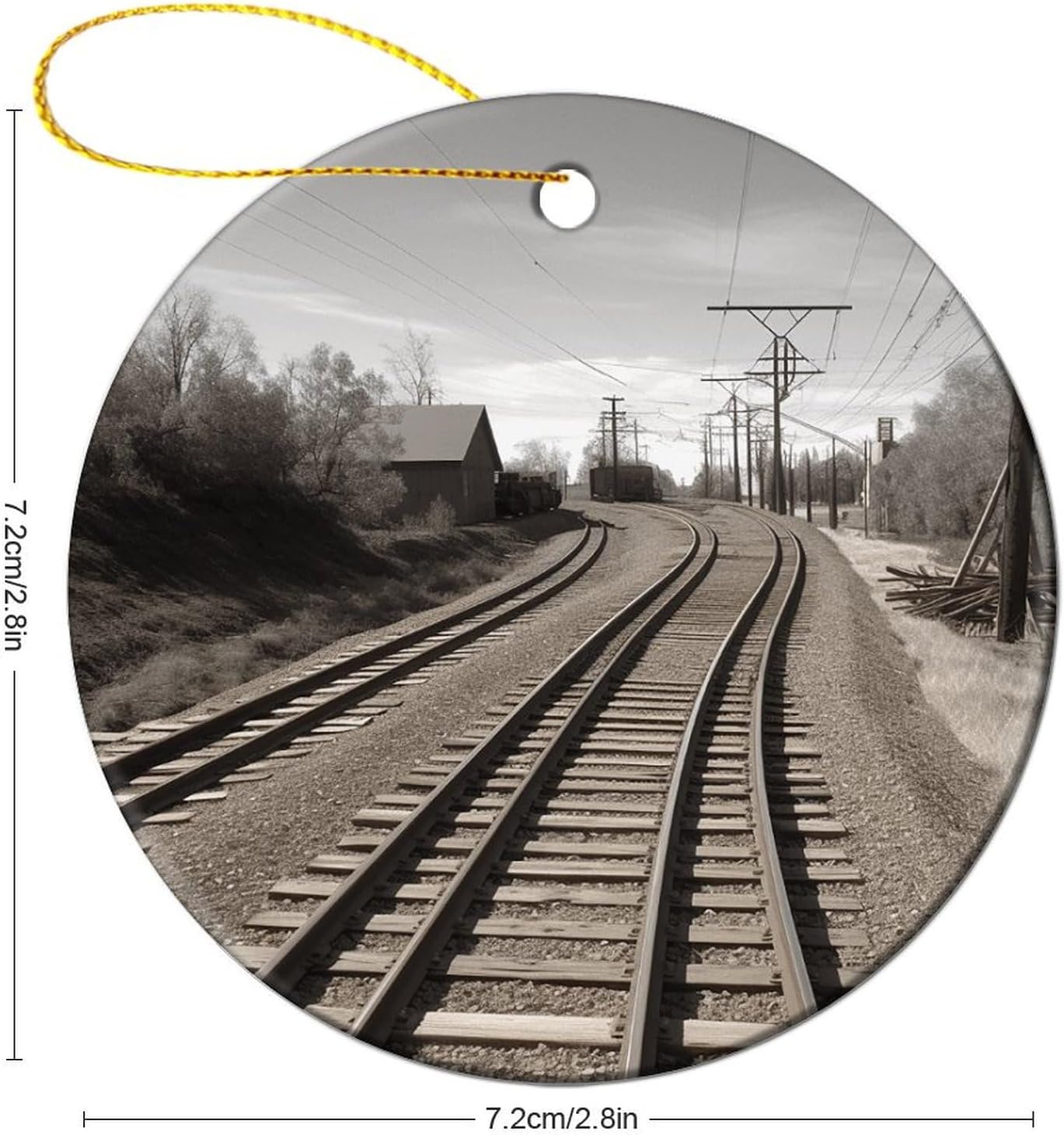 Round Ceramic Christmas Ornaments, Personalized Family Christmas Circular Pendant Train Track Printed Christmas Tree Circular Decoration for Indoor Outdoor 4 Pcs