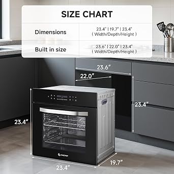 AMZCHEF Wall Ovens 24 inch Electric,77L, 2800W, 8 Cooking Function, Black