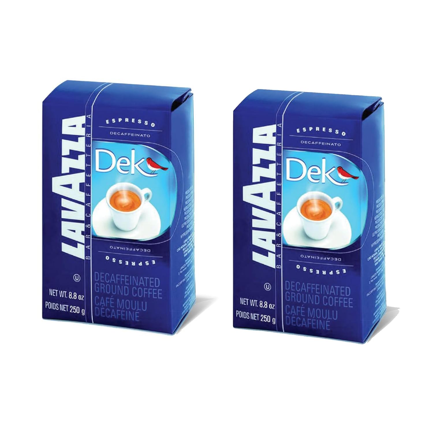 Lavazza Dek Ground Coffee Blend, Decaffeinated Dark Espresso Roast, 8.8-Ounce Bags (Pack of 2)