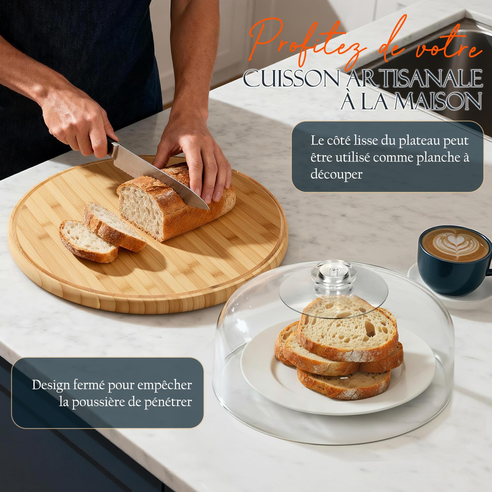 Masthome Présentoir à Gâteau Sur Pied avec Couvercle, 6in1 Cloche à Gâteaux Multifonctionelle, Support Gâteau en Bois Rotatif pour Pâtisserie/Desserts