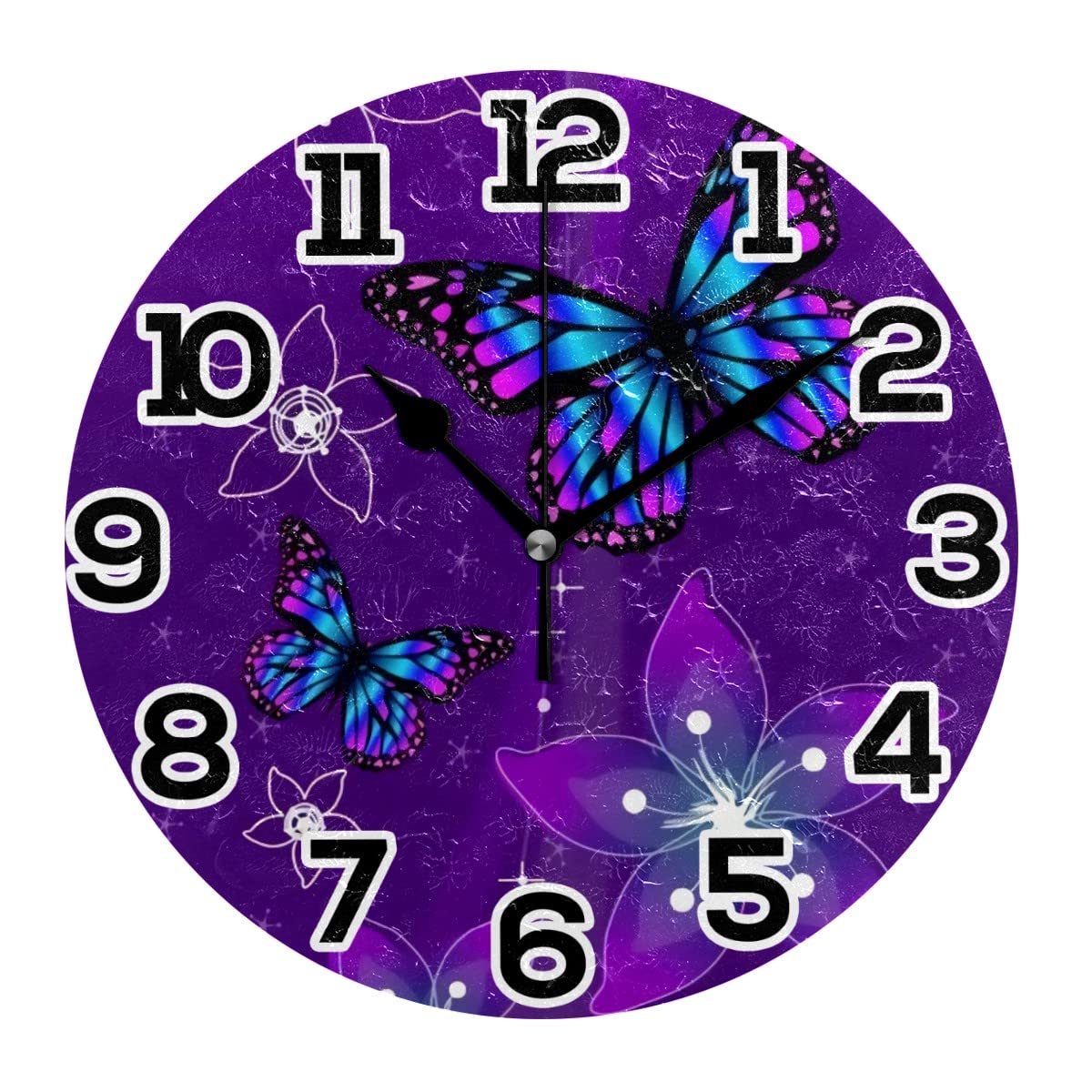 Horloge murale ronde à quartz silencieuse au motif floral de 25 cm