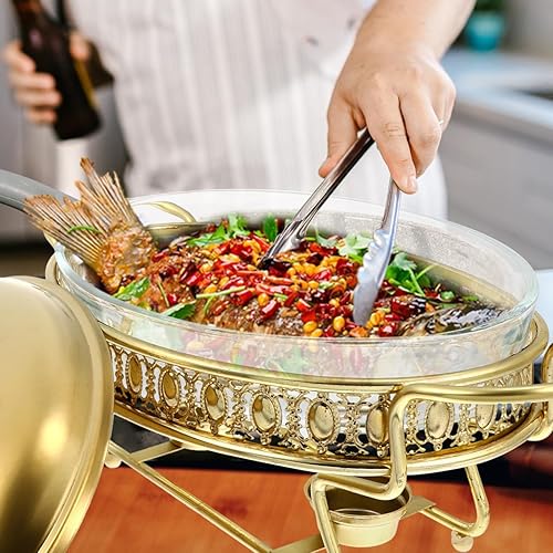 Miniatura 7 de DOITOOL Juego de platos para bufé, platos dorados para bufé, 1.5L, acero inoxidable, catering, calentadores de alimentos para fiestas, bufé,
