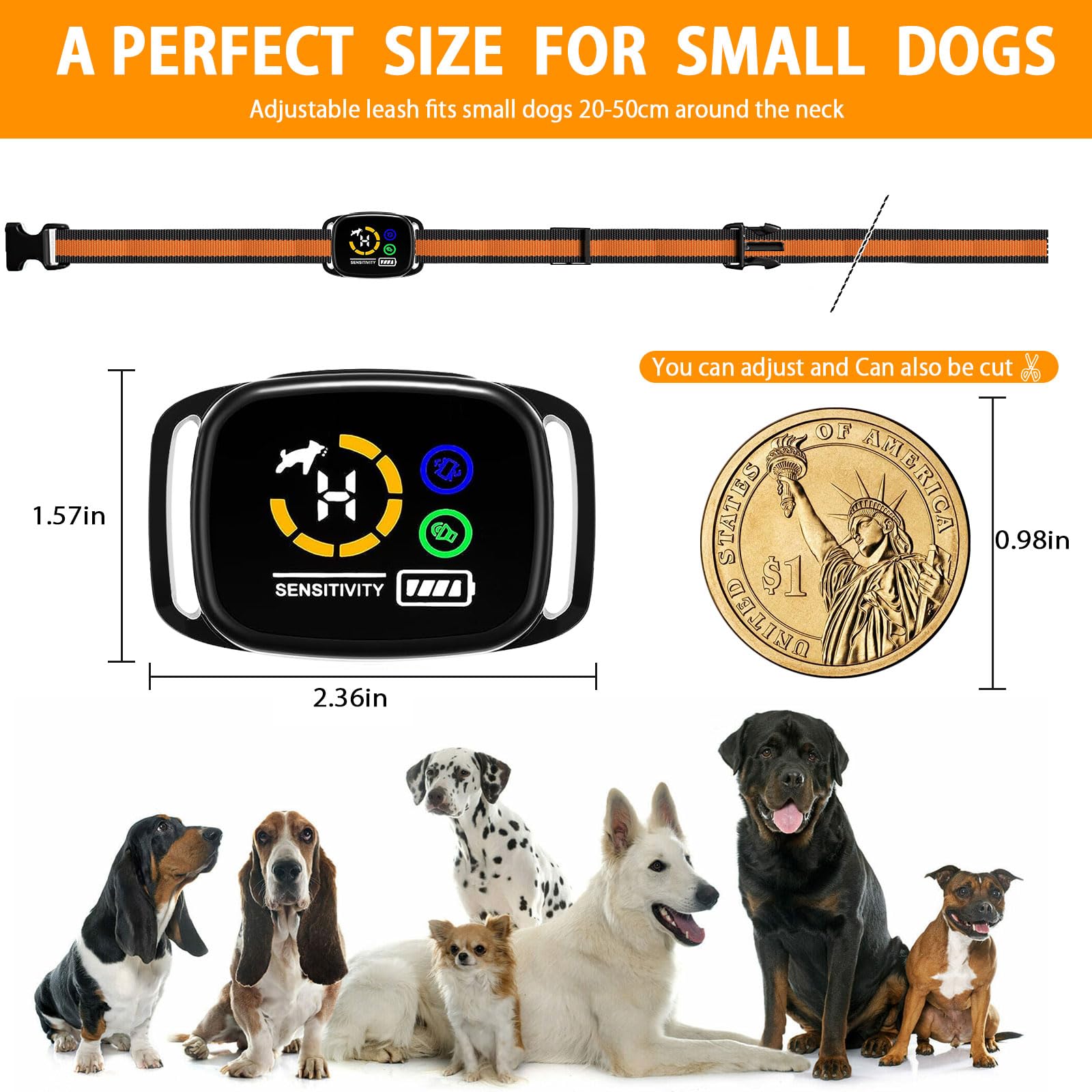 IP67 Waterproof Rechargeable Receiver with Beep Vibration Shock 9 Levels 1640 ft. Remote Range Dog Bark Collar Black