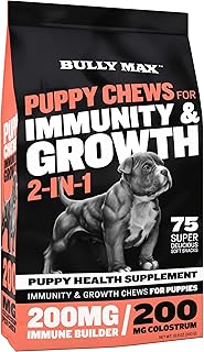 Bully Max 2-in-1 Puppy Chews for Immunity and Growth - for All Dog Breeds - Contains 14 Organic Species of Mushrooms for Immunity & Health