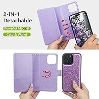 Vista 3 de Varikke Funda tipo cartera desmontable para iPhone 13 Pro Max con tarjetero para mujer, correa de cuero con purpurina a la moda, cartera magnética