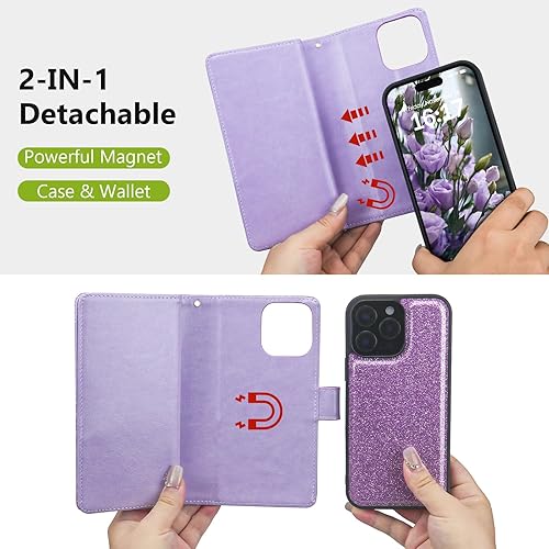 Miniatura 3 de Varikke Funda para iPhone 14 Pro Max, funda magnética desmontable con tarjetero y soporte y correa de muñeca para iPhone 14 Pro Max de 6.7 pulgadas,