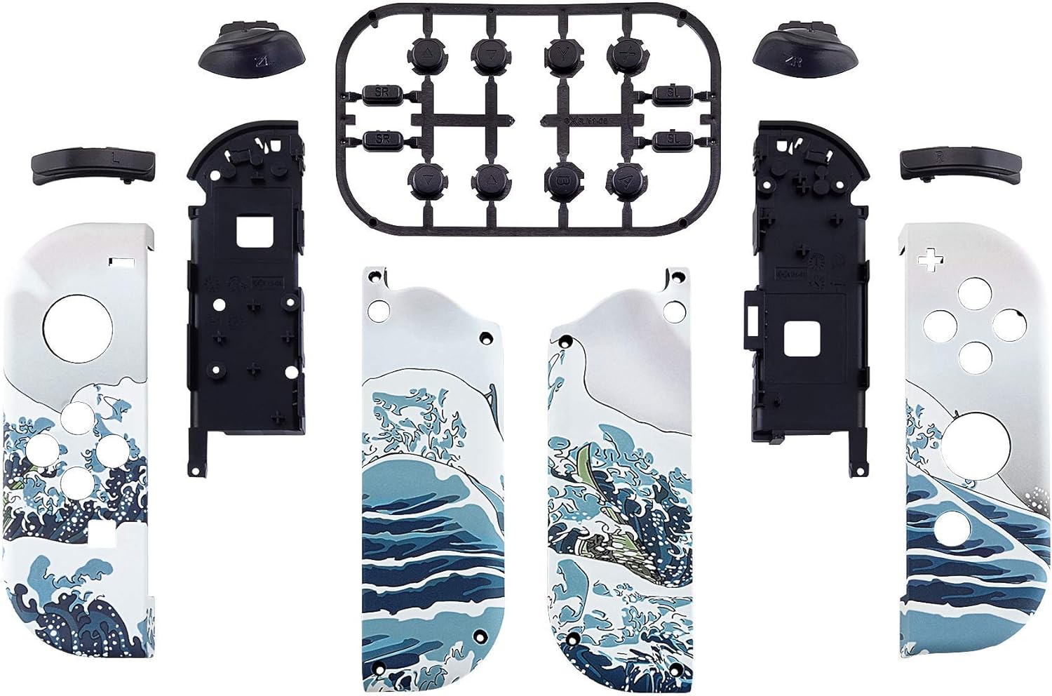 eXtremeRate The Great Wave Patterned Soft Touch Joycon Housing Shell with Full Set Buttons for Nintendo Switch, Replacement Faceplate for Nintendo Switch Dock – Joy-Con Dock NOT Included