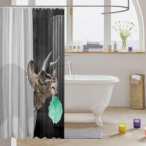 Miniatura 3 de Cortina de ducha de dinosaurio con diseño de animales, divertida cortina de ducha de triceratops, cortina de ducha de animales grandes, decoración