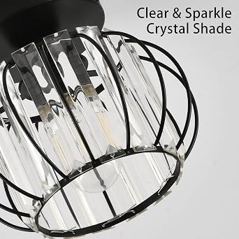 ZYDTRIP Crystals Ceiling Light Fixtures Chandelier, Small Semi Flush Mount Ceiling Light Fitting for Hallway Entrance Kitchen Bedroom Dining Rooms Living Rooms Bar (2 Pack Black)