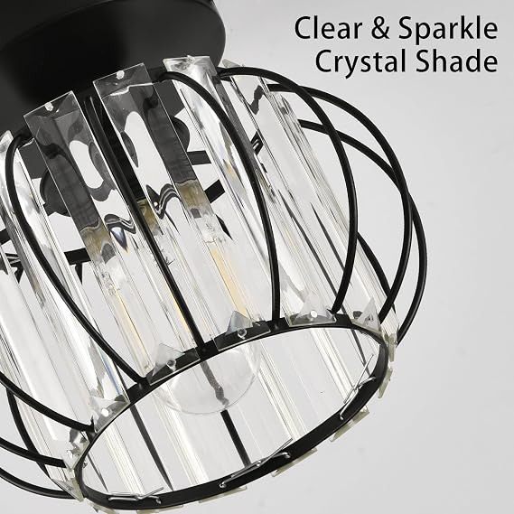 ZYDTRIP Crystals Ceiling Light Fixtures Chandelier, Small Semi Flush Mount Ceiling Light Fitting for Hallway Entrance Kitchen Bedroom Dining Rooms Living Rooms Bar (2 Pack Black)
