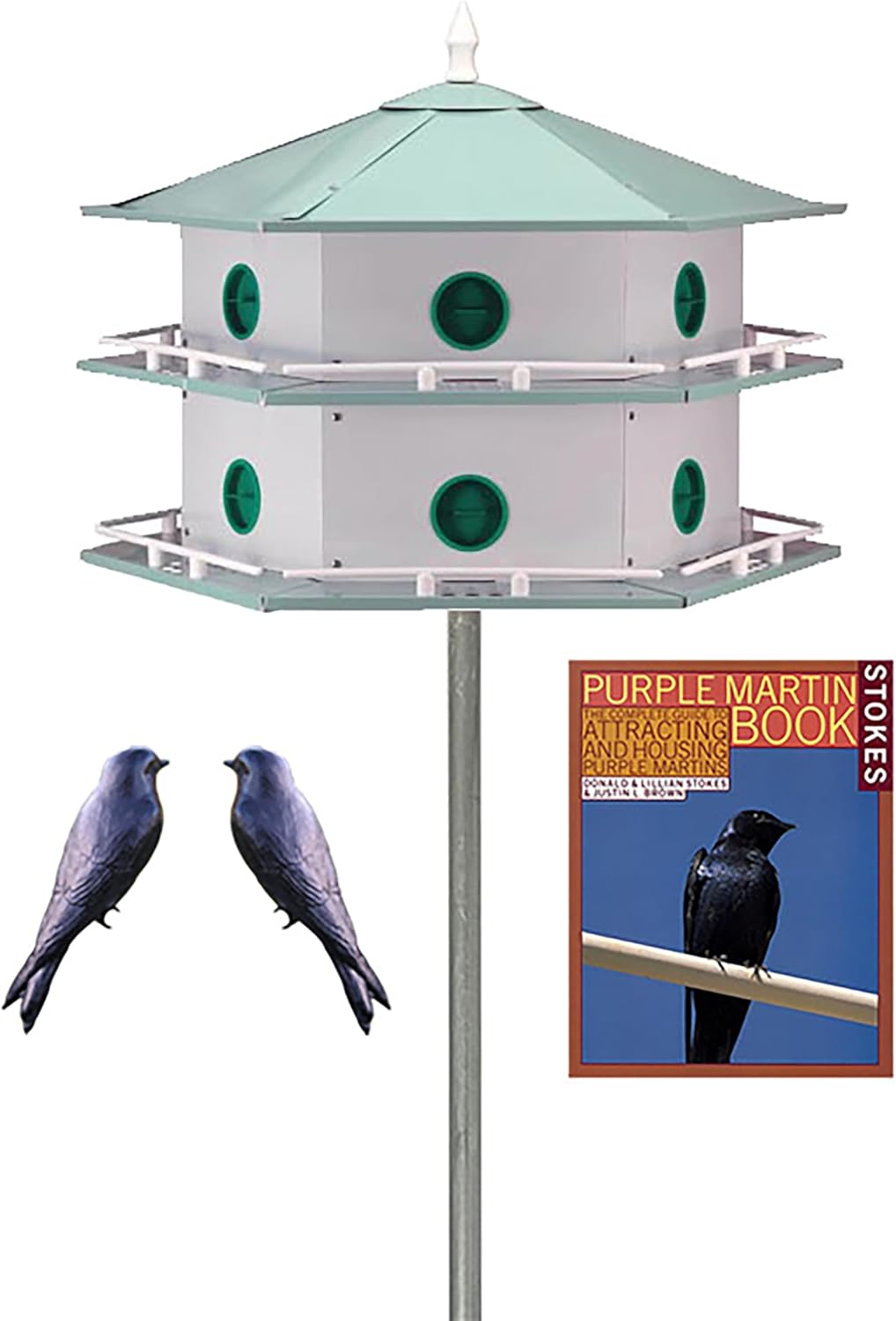 Heath 12-Room Deluxe Purple Martin House Package – Aluminum Birdhouse with Pole, Decoys, and Guidebook